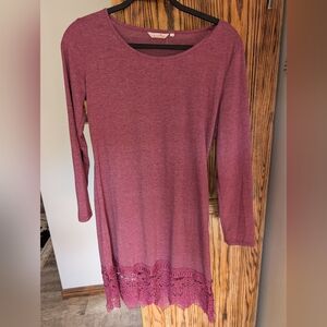 Long Sleeve  Dress with Lace Hem